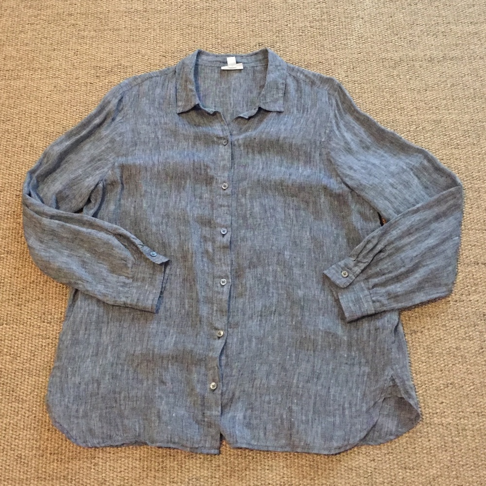 S O L D ! J Jill Gray 100% Linen Shirt M - Picture 1 of 6